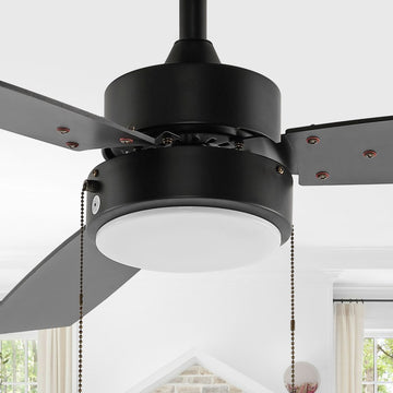 Blair 42" 1-Light Modern Minimalist 3-Speed Iron Height Adjustable Integrated LED Ceiling Fan with Pull Chains - JONATHAN Y